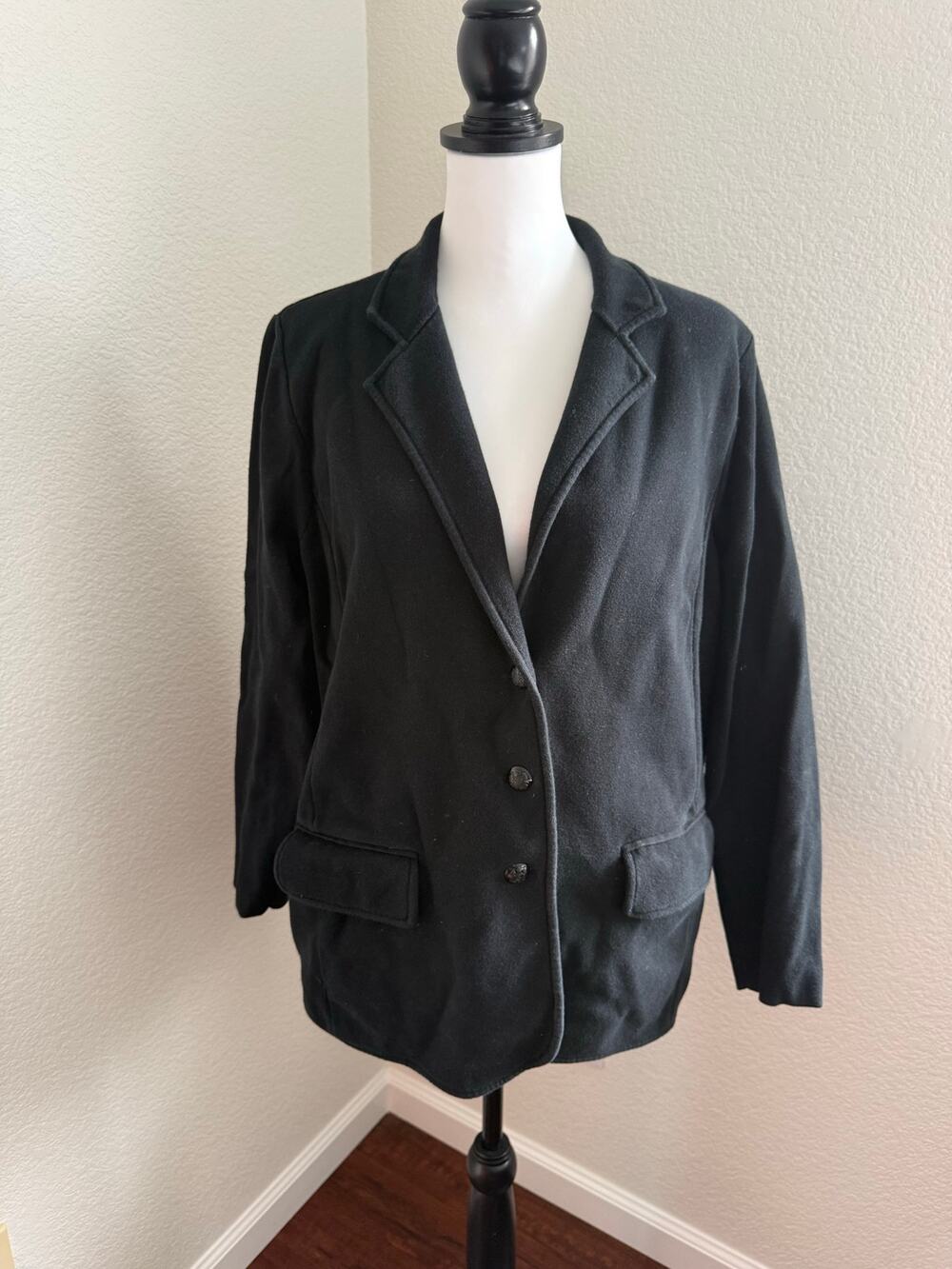 Lauren Ralph Lauren 2X Sweater Knit Blazer Black Cardigan Classic Plus Size